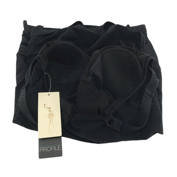 Profile By Gottex One Piece Swimsuit Dress Size 16W Black Padded Ruched Sides - Picture 8 of 11